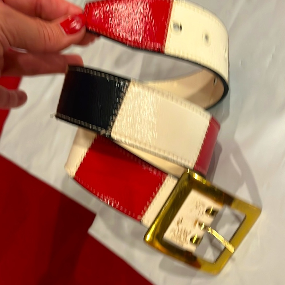 Vintage RED WHITE BLUE Garay BELT 7417 SOFT lambskin leather GOLD BUCKLE 26-30”